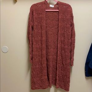 Rust colored long knit cardigan
